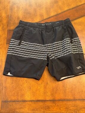 RVCA Black Athletic Shorts with White Chevron Bands